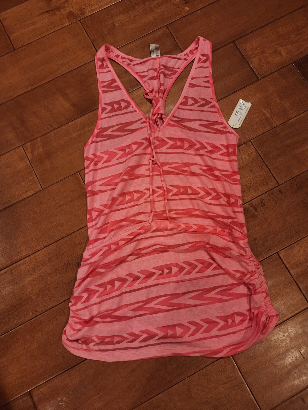 Arizona Jean Company Pink Patterned Tie-Back Racerback Tank